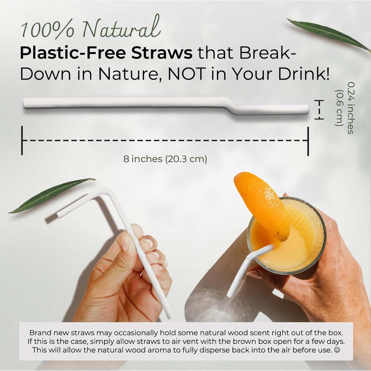 Flexible Biodegradable Disposable Bamboo Fiber Straws, 120 Count