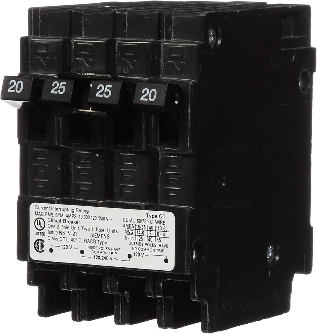 Siemens Q22025CT 25-Amp Double Pole Two 20-Amp Single Pole Circuit Breaker
