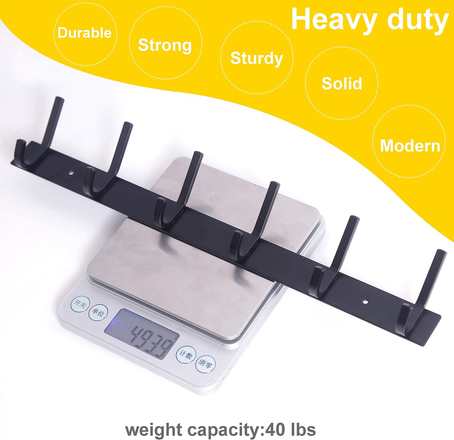 Coat Rack Wall Mounted,17-1/8 Inch Hooks for Hanging Coats,Heavy Duty Metal Hook Rail with 6 Double Dual Hooks Hanger