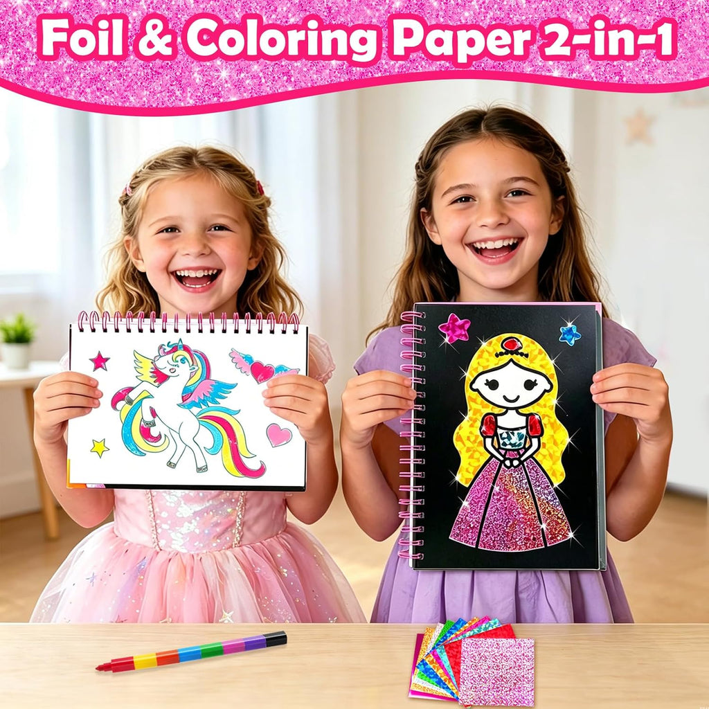 Foil Art Craft Kit for Kids, Sparkly Birthday Gift Toy for Girls