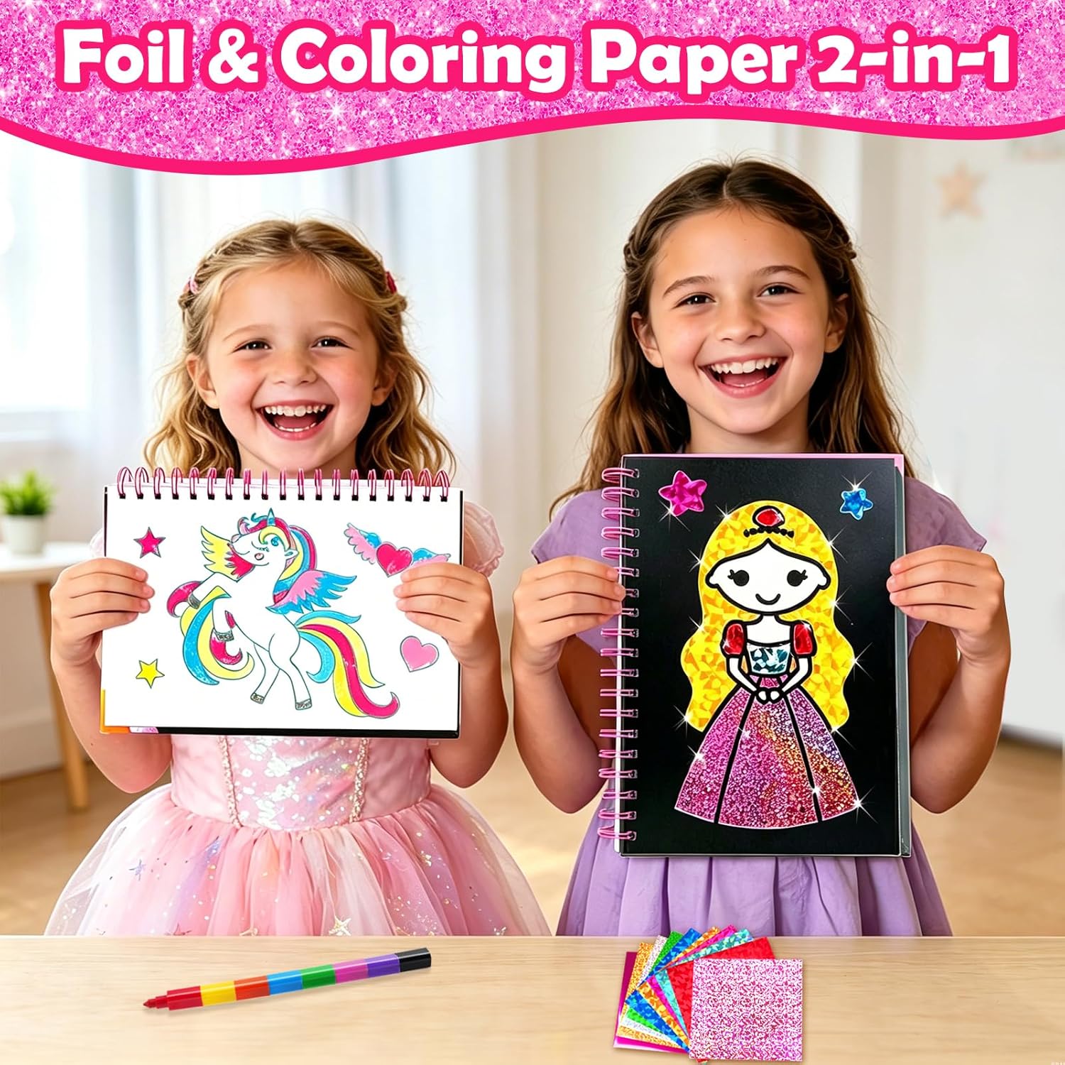 Foil Art Craft Kit for Kids, Sparkly Birthday Gift Toy for Girls