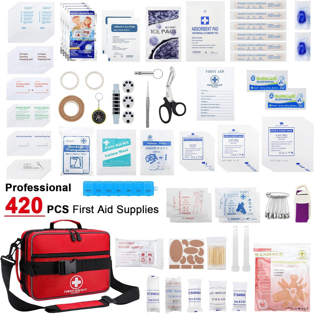 Premium 420 Piece Large First Aid Kit for Home, Car, Travel, Camping, Truck, Hiking, Sports, Office, Vehicle &