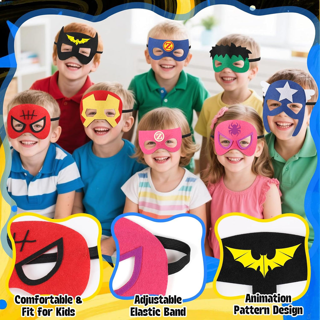 Superhero Capes with Finger Lights, Masks Dress Up for Kids 3-12 | 8 Capes, 8 Masks, 8 Lights for Boys Girls