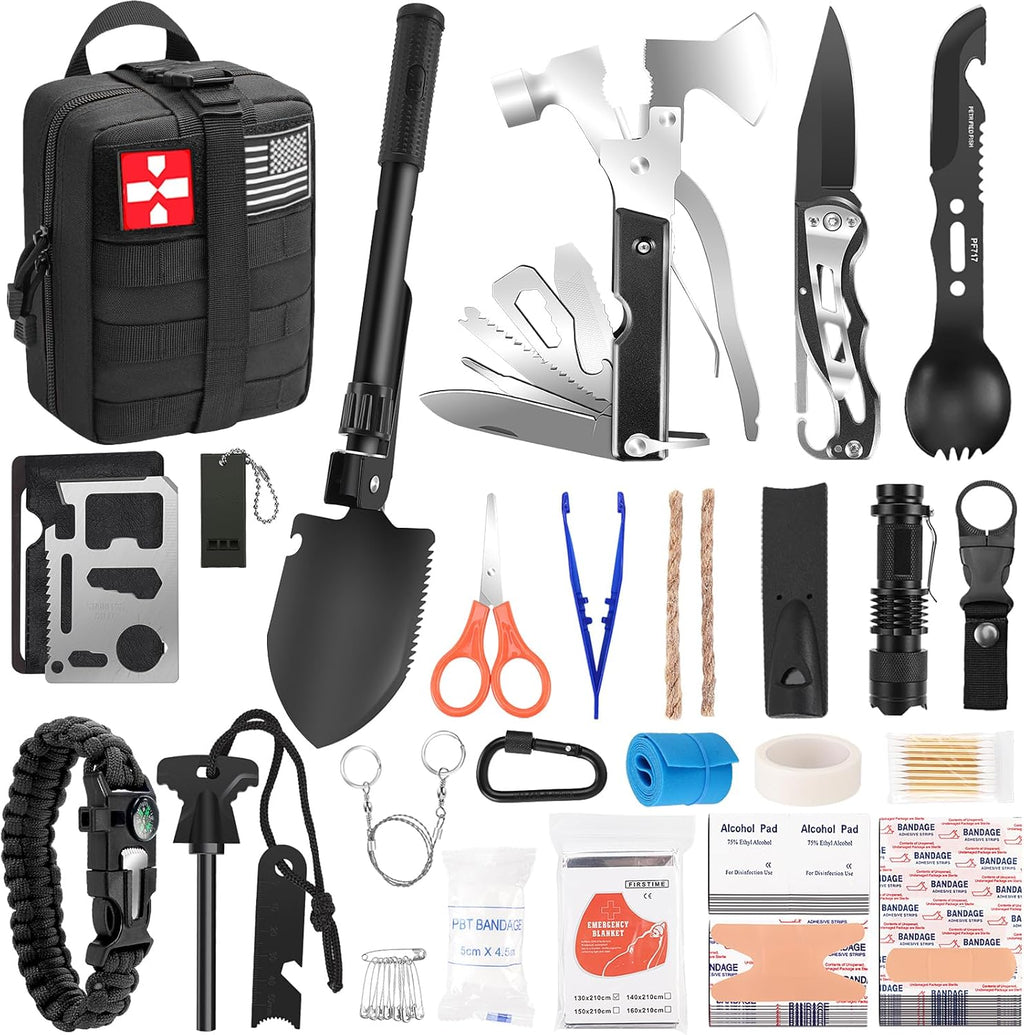 Gifts for Men Fathers Day Dad, Survival Kit, 150 PCS Survival Gear and Supplies Equipment with Trauma Bag, Molle