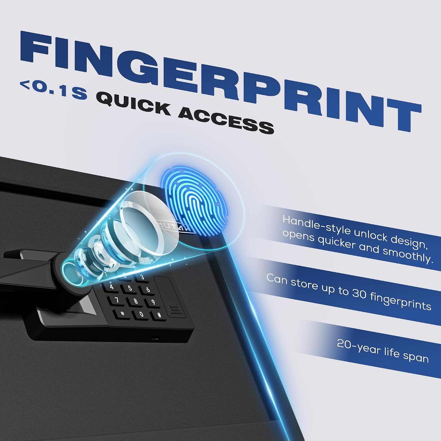 1.7 Cub Biometric Safe Box with Fireproof Bag, Quick-Access Fingerprint with Keys, Digital Keyboard, Type-C Port