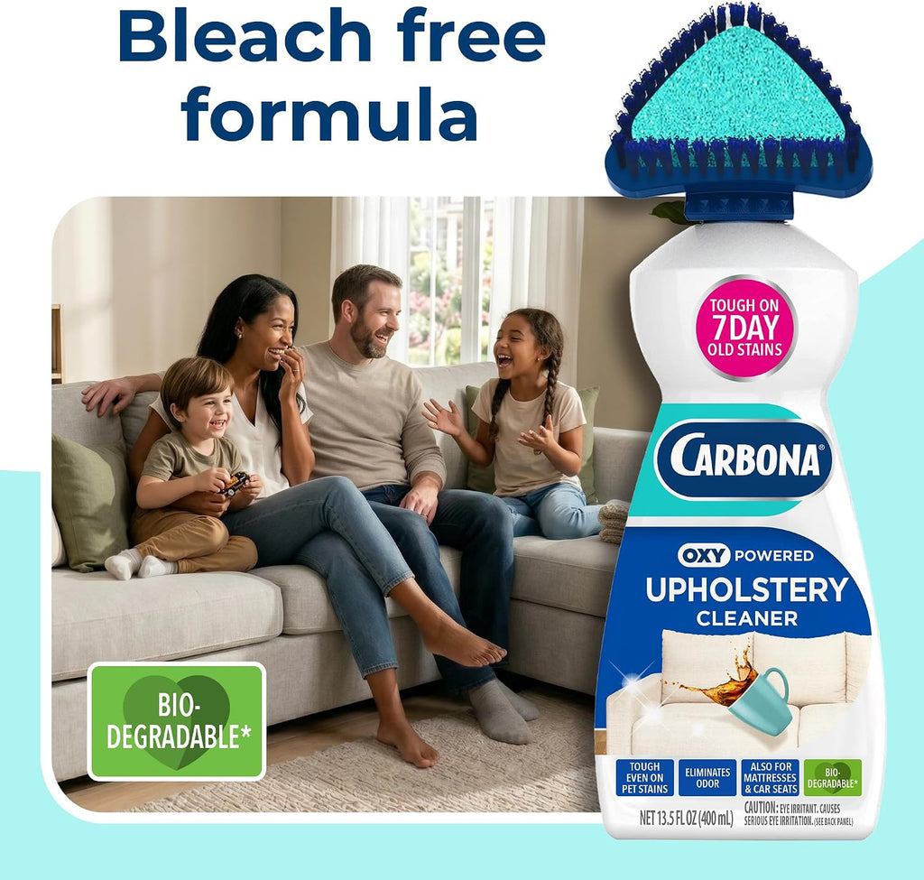 Oxy Powered Upholstery Cleaner with Brush & Sponge (13.5 Fl Oz), Stain Remover for Couches, Car Seats & Mattresses.