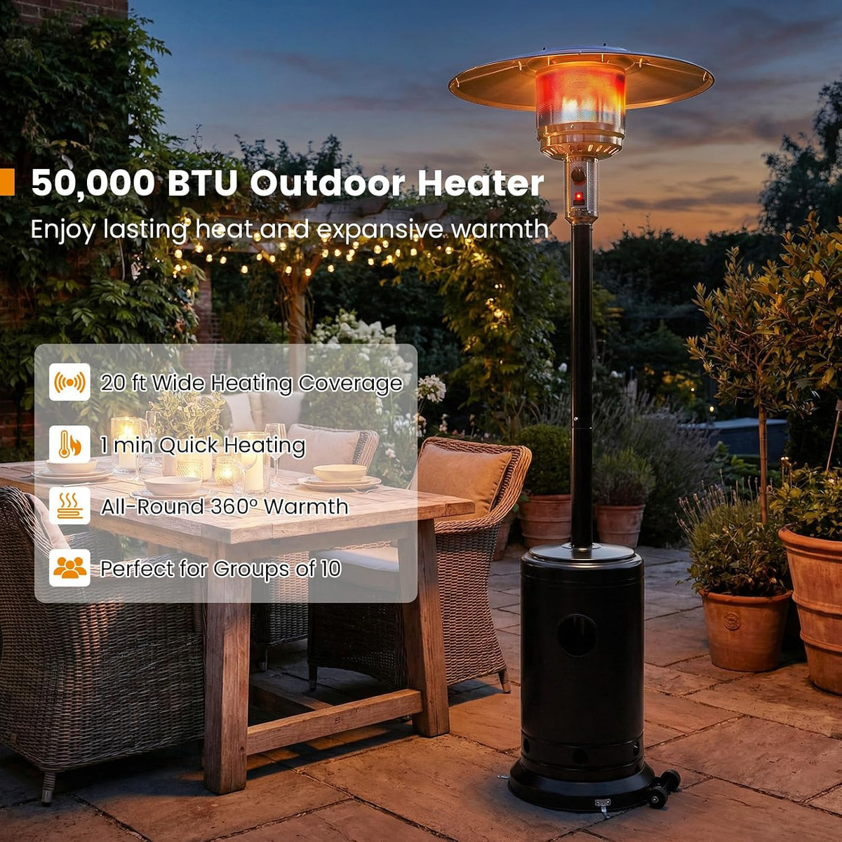 50,000 BTU Propane Patio Heater with Easy Ignition, Black