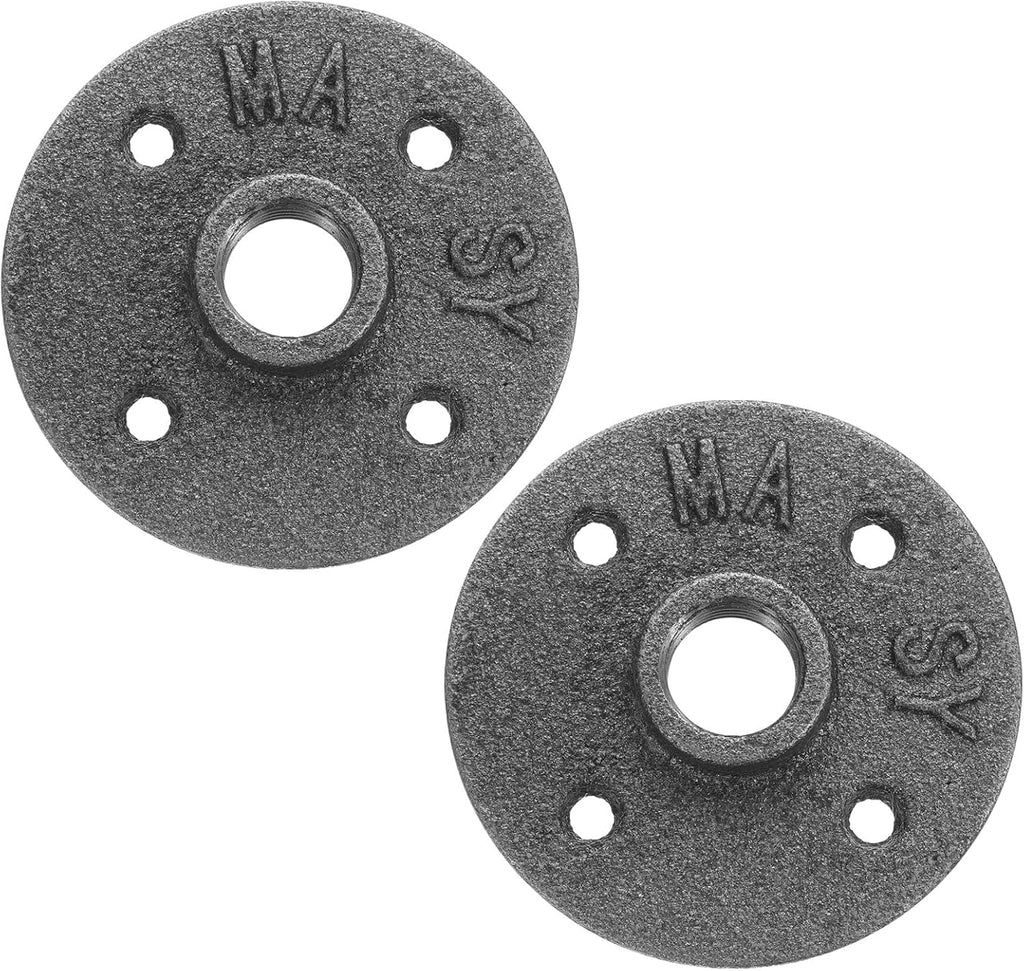 uxcell 2 Pack Industrial Pipe Floor Flange, Iron Pipe Fittings, 1/2 Inch Threaded Flange for DIY Project/Furniture/Shelving Decoration Black