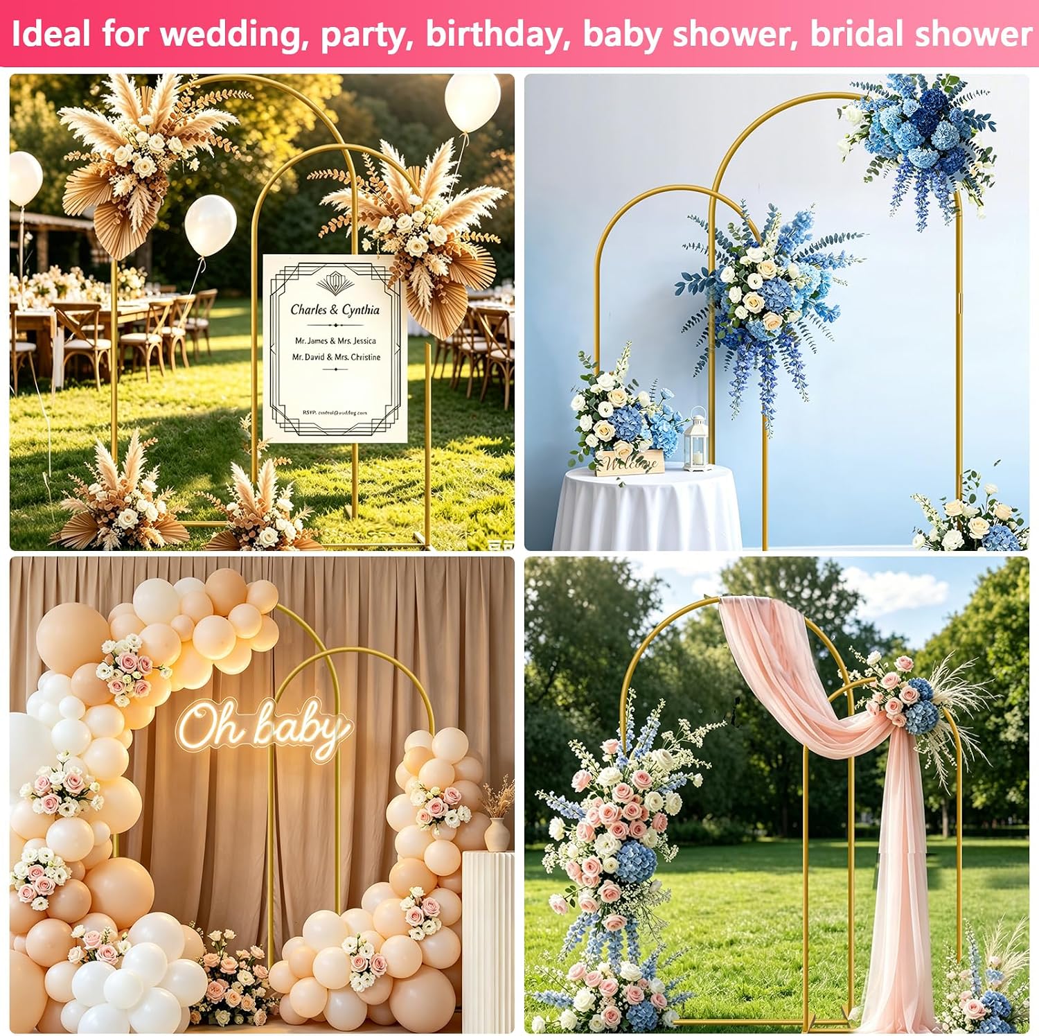 Metal Arch Backdrop Stand, Set of 2 (7.2ft/6ft), Wedding Arch Stand