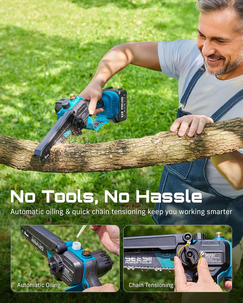 2-in-1 Cordless Pole Saws & Mini Chainsaw 6 Inch for Tree Trimming | 2 x 4000mAh Batteries, Handheld Cutter with 10FT