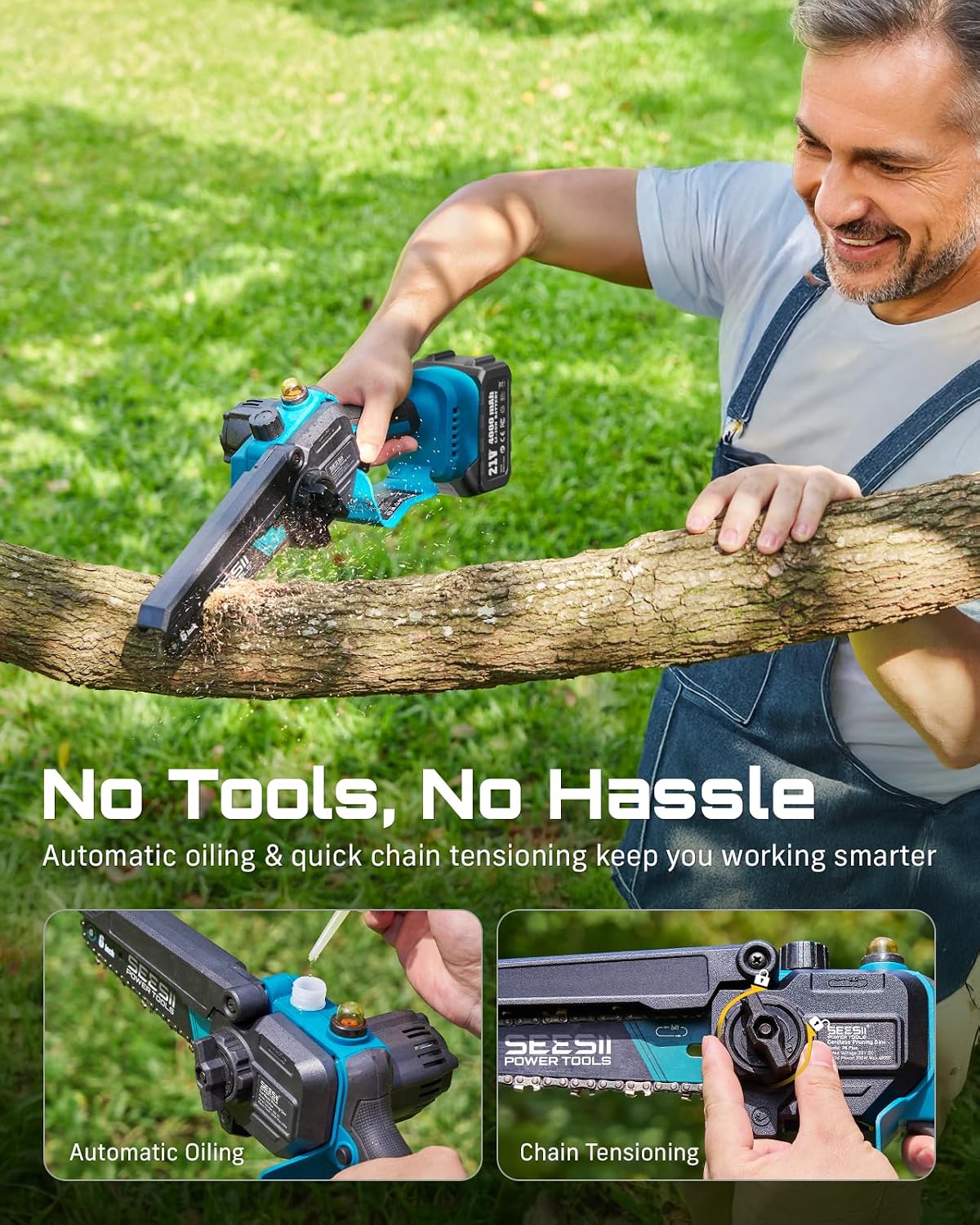 2-in-1 Cordless Pole Saws & Mini Chainsaw 6 Inch for Tree Trimming | 2 x 4000mAh Batteries, Handheld Cutter with 10FT