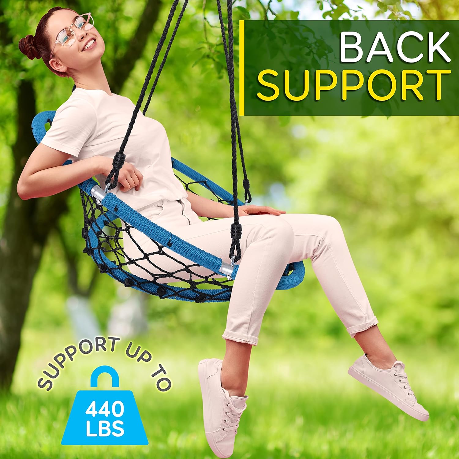Hanging Netted Seat Swing - 35.5" Inch Kids Indoor Outdoor Yard Round Circle Saucer Swing for Trees or Swing Sets