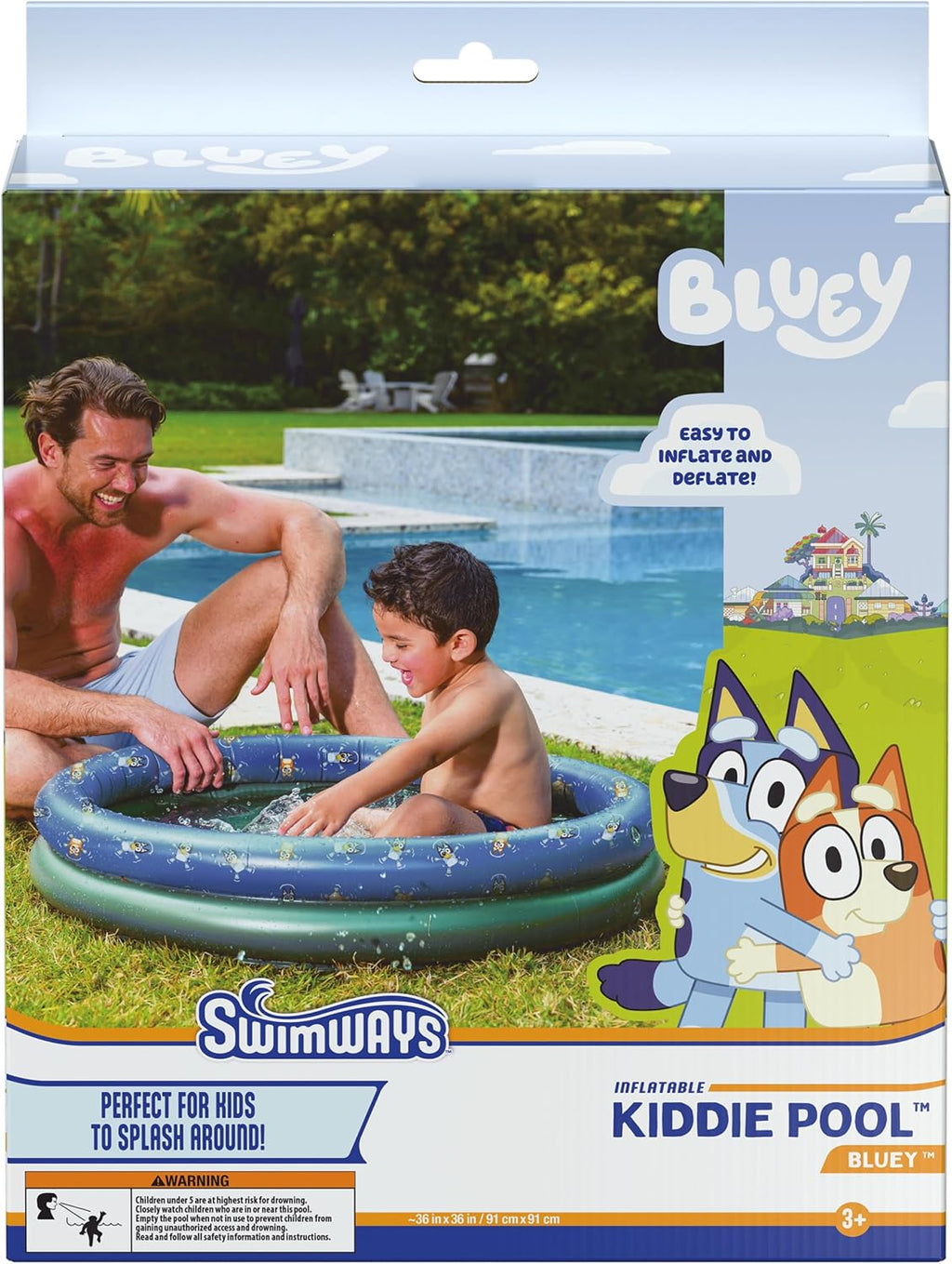 Bluey Kiddie Pool, Inflatable Above Ground Pool, Outdoor Furniture & Toys, Bluey Party Supplies for Kids Aged 3 & Up