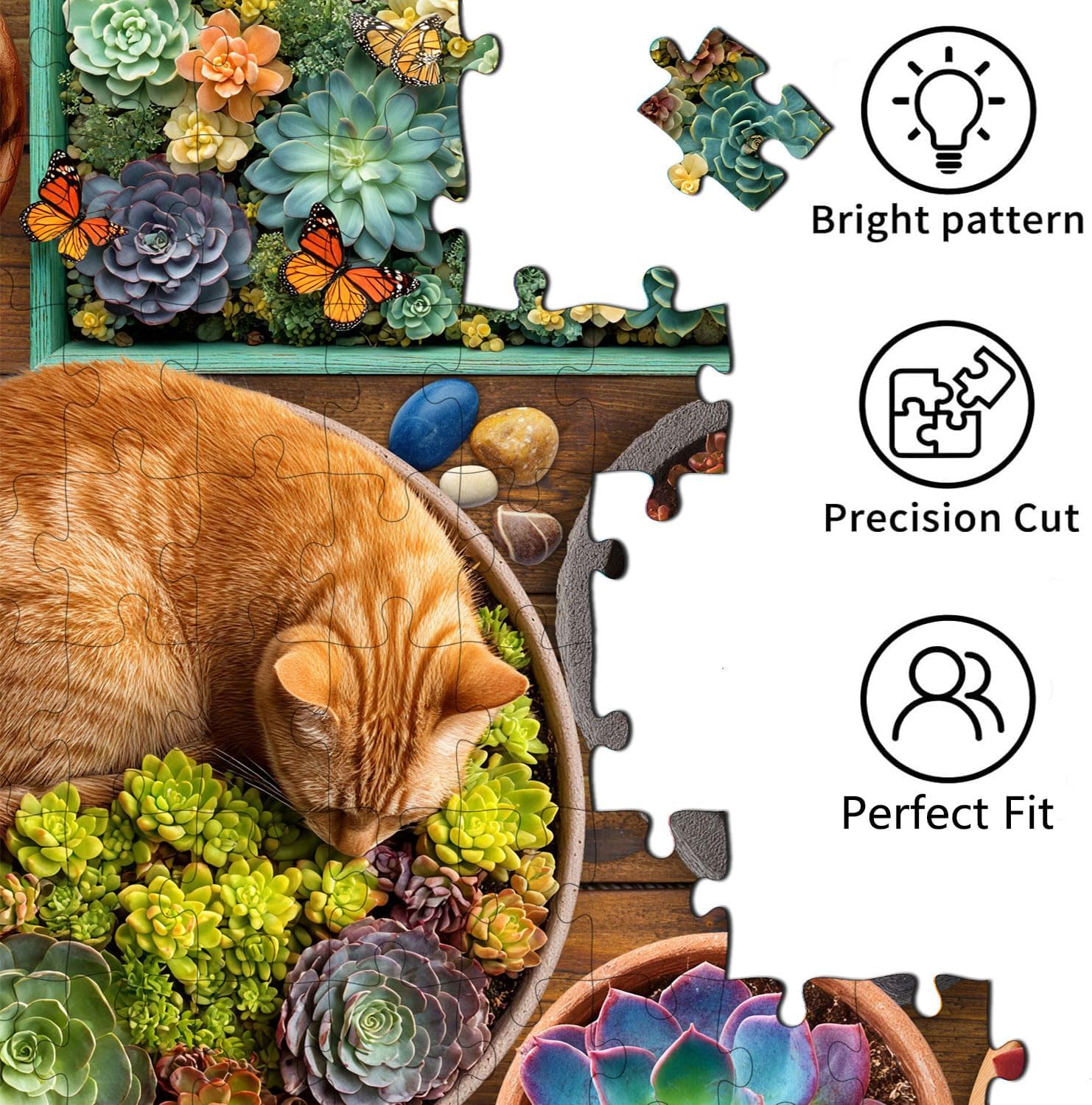 Puzzles for Kids Ages 6-8 8-12 Year Old - Succulent and Orange Cat Puzzle, 200 Pieces Jigsaw Puzzles for Kids