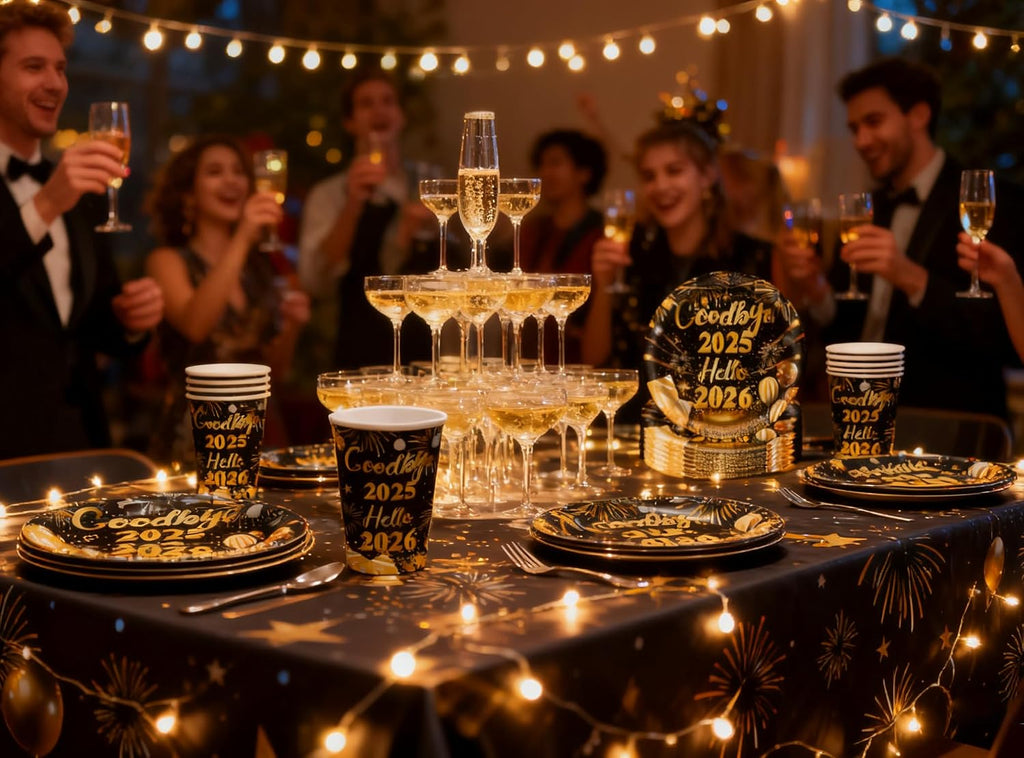 75 Pcs New Years Party Decorations Set Serve 25 New Years Eve Party Supplies 2026 BDTZ Goodbye 2025 Hello 2026 Plates
