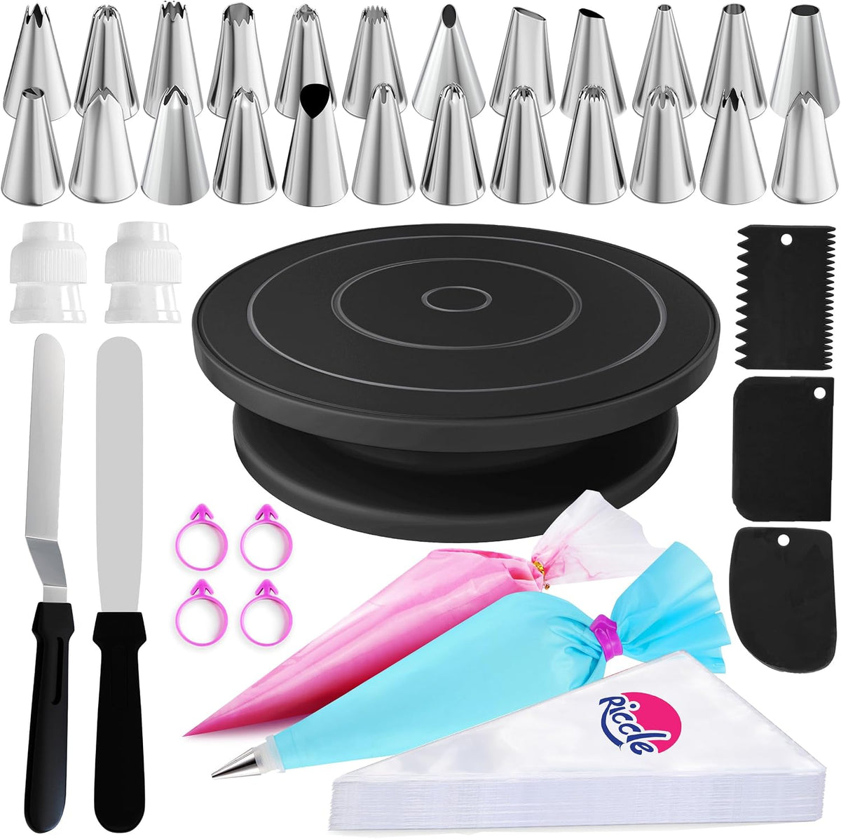 88 pc Cake Decorating Kit & Cake Turntable -Piping Bags and Tips Set