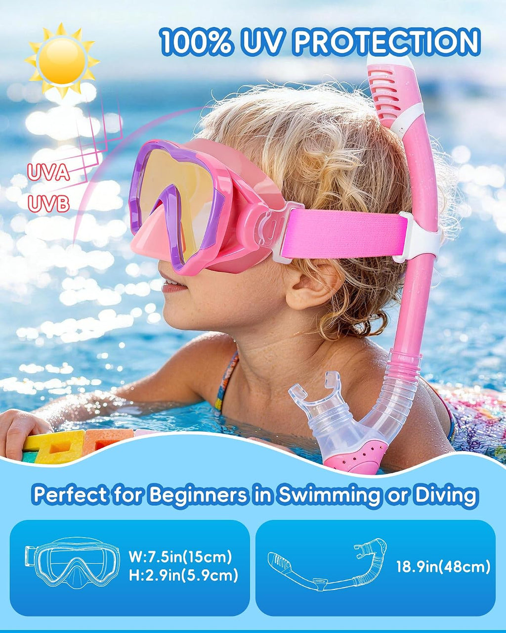 Snorkeling Gear for Kids Age 3-15, 180° Wide View Kids Snorkel Set Dry Top Anti-Fog Diving Mask for Swim Mask Goggles