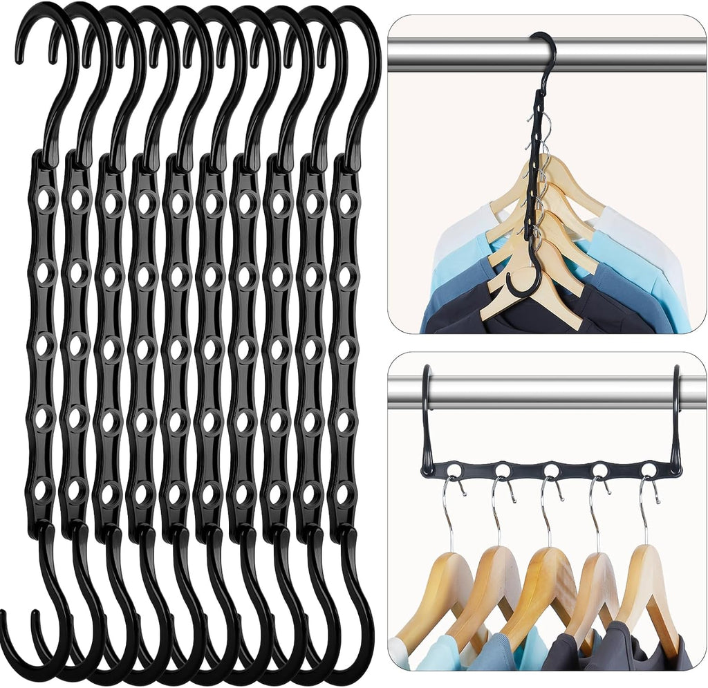Black Magic Space Saving Hangers 10 Pack, Premium Smart Hanger Hooks, Sturdy Cascading Hangers with 5 Holes for Heavy