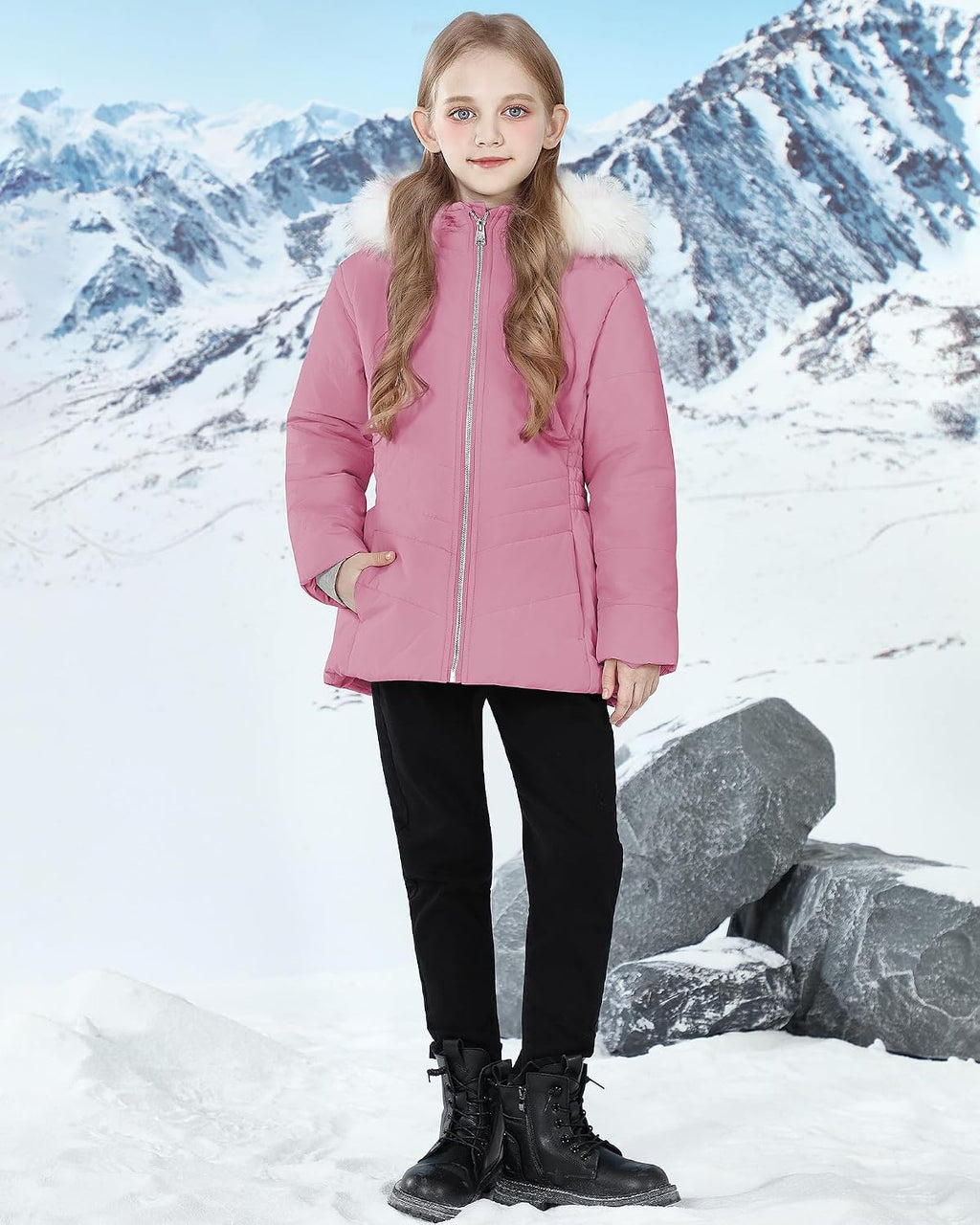 Girl’s Winter Parka Coat Long Hooded Waterproof Warm Fleece Puffer Jacket