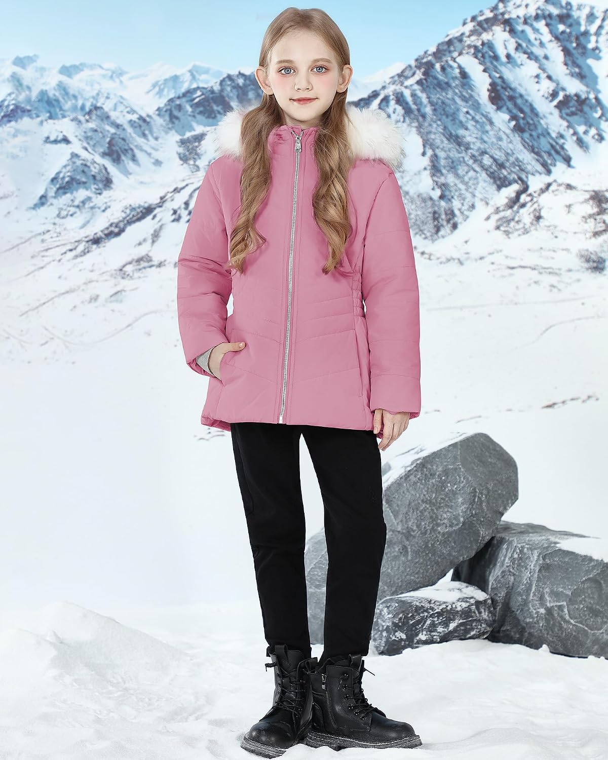 Girl’s Winter Parka Coat Long Hooded Waterproof Warm Fleece Puffer Jacket