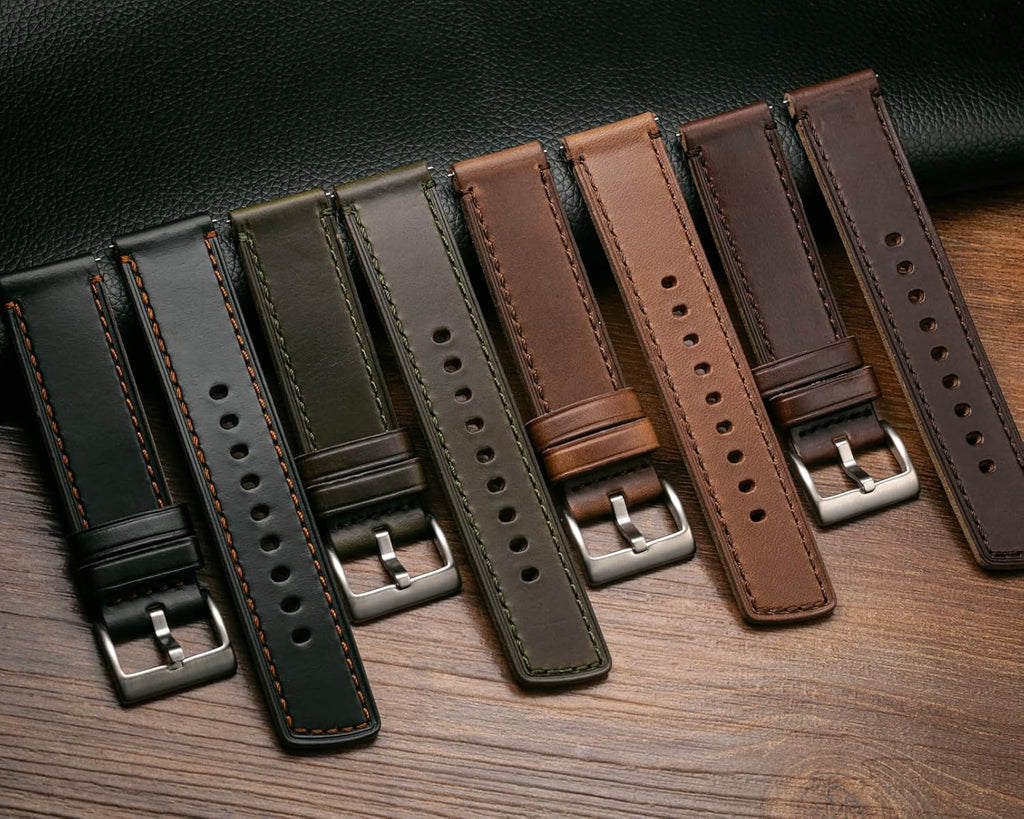 Leather Watch Bands for Men, Horween Quick Release Leather Watch Strap Vintage Watch Replacement Wrap of 18mm, 20mm