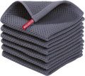 100% Cotton Waffle Weave Kitchen Dish Cloths 6-Pack, Dark Grey | 12 x 12 Inches, Ultra Soft Absorbent Dish Towels