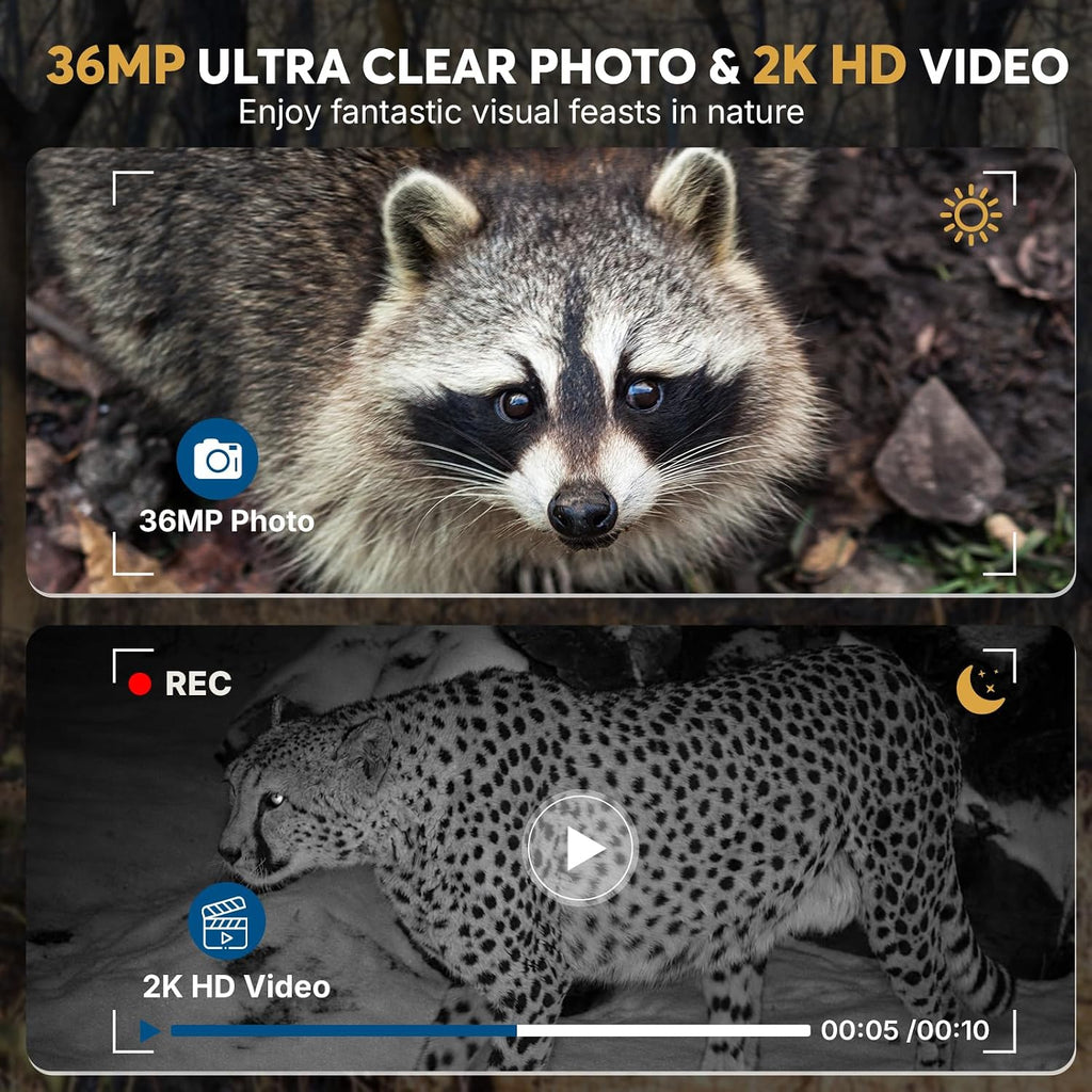 36MP 2K Mini Trail Camera with Secure Mounting, IP66 Waterproof | Game Camera with 0.1s Fast Trigger, Night Vision