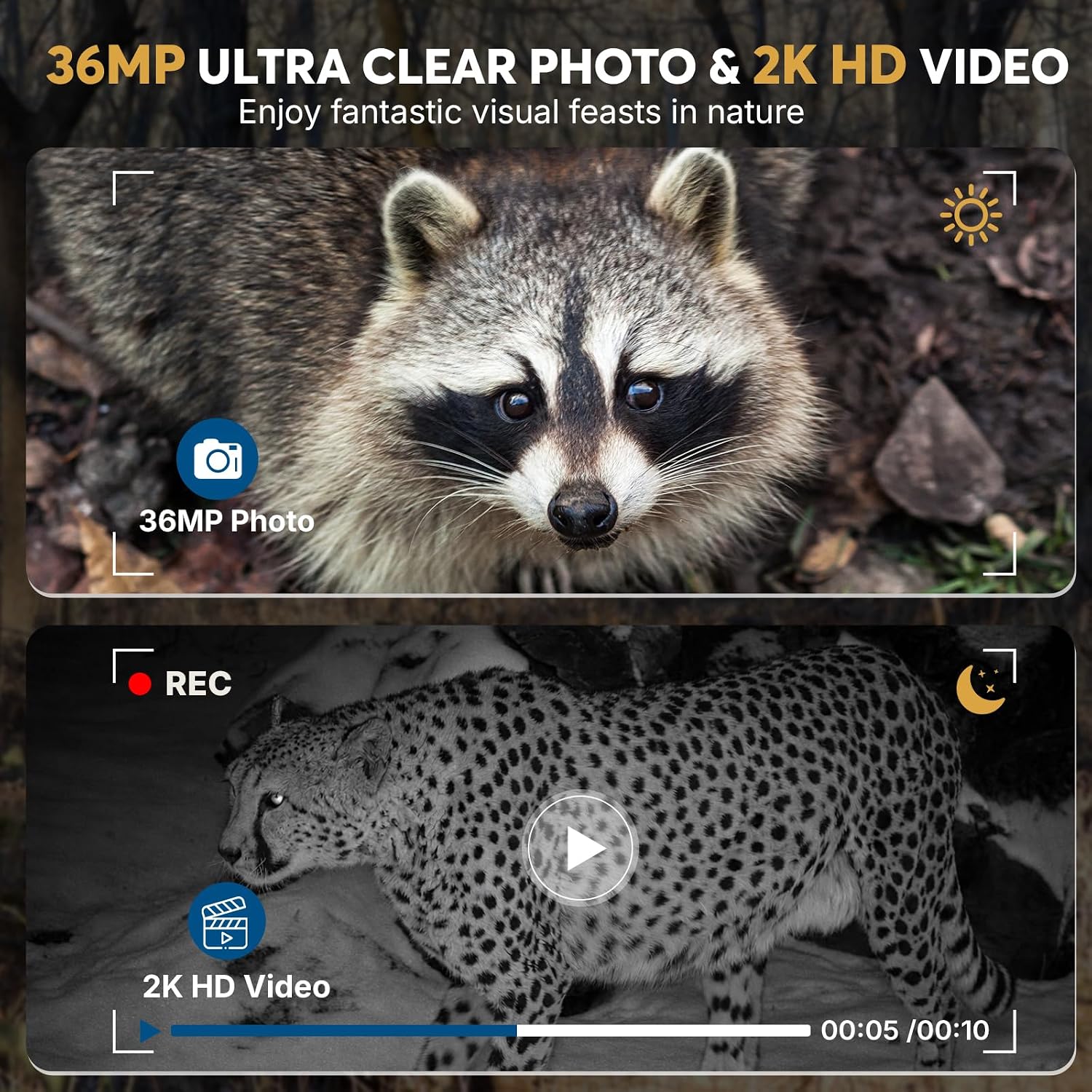 36MP 2K Mini Trail Camera with Secure Mounting, IP66 Waterproof | Game Camera with 0.1s Fast Trigger, Night Vision