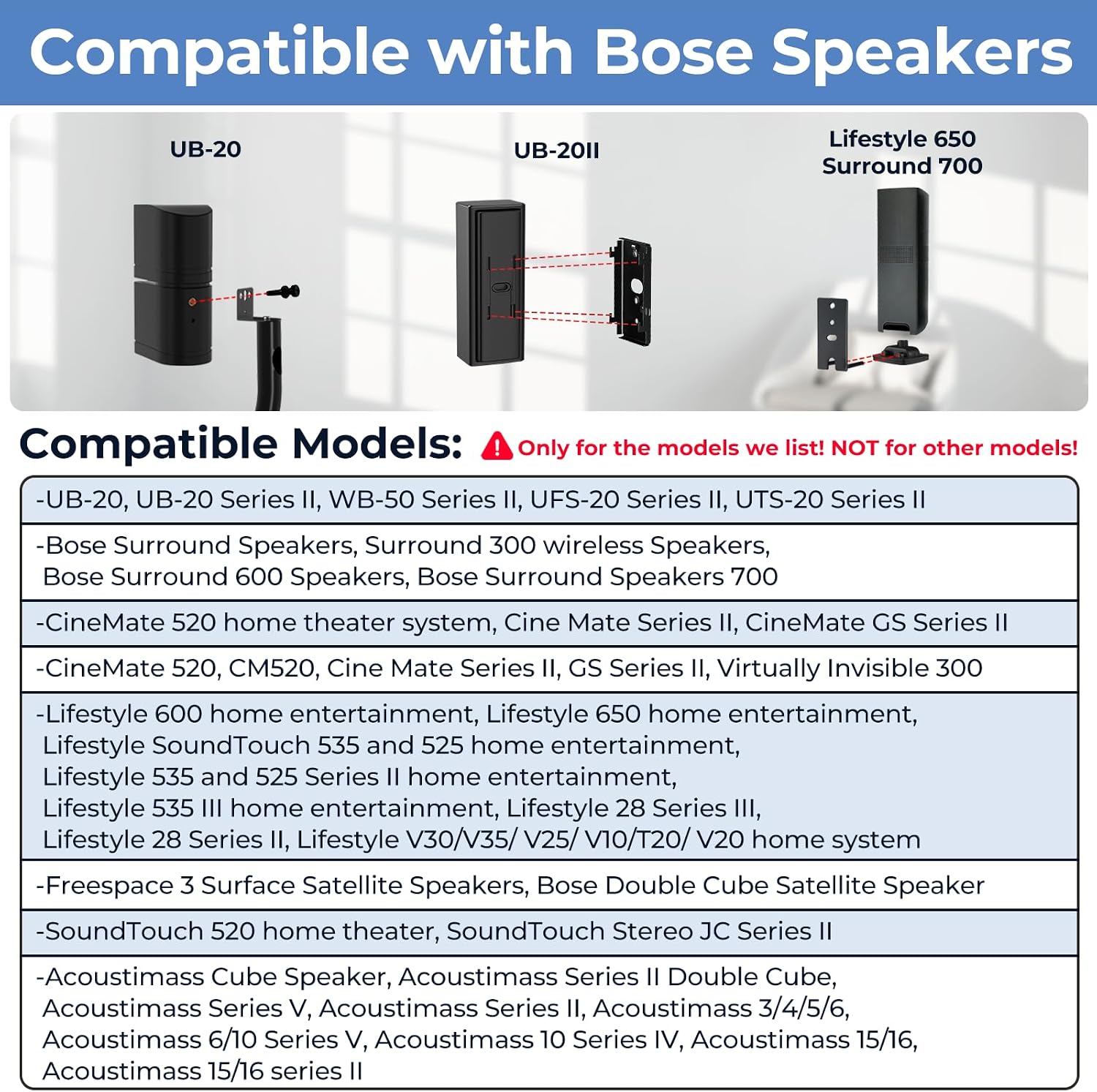 Pack of 1 Height Adjustable Stand for Bose Speaker Stands, with Slideconnect Bracket
