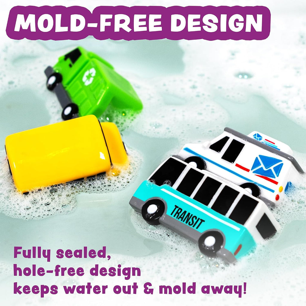 Vehicles Bath Cars Mold Free Bath Toys, 6 Pack | Sealed, No Hole Bath Toys Design Keeps Moisture Out | Soft