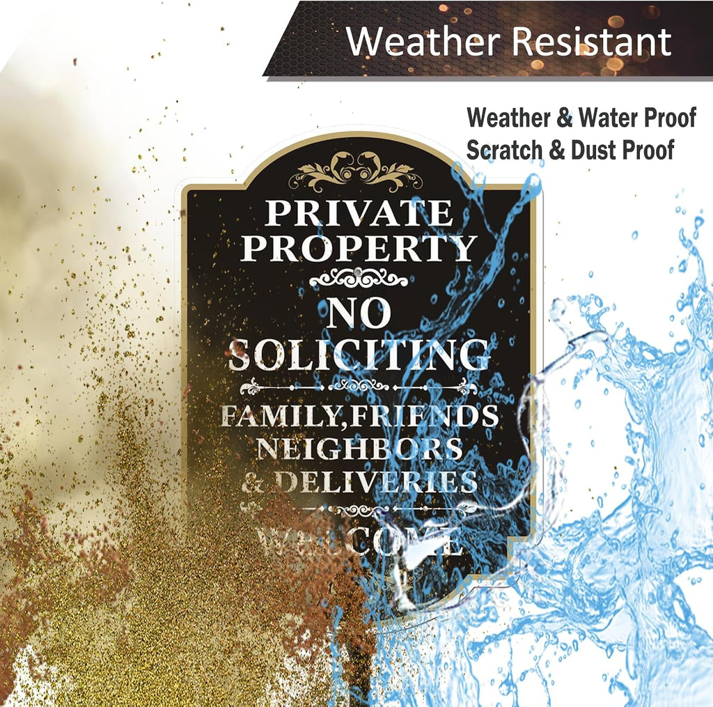 No Soliciting Sign with A Sturdy 35-inch Height Stake Aluminum | 12 x 8 inch Private Property Sign Black UV Protected