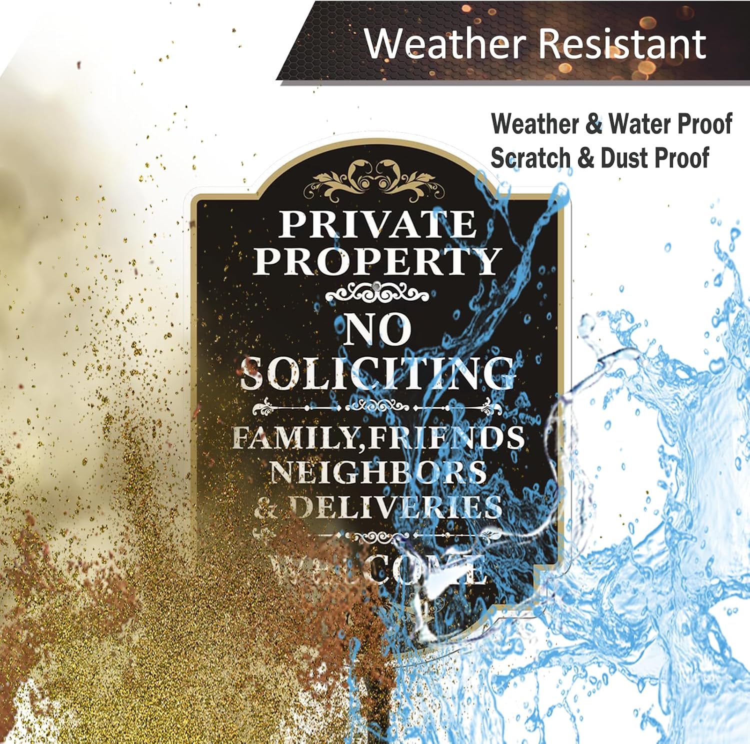 No Soliciting Sign with A Sturdy 35-inch Height Stake Aluminum | 12 x 8 inch Private Property Sign Black UV Protected