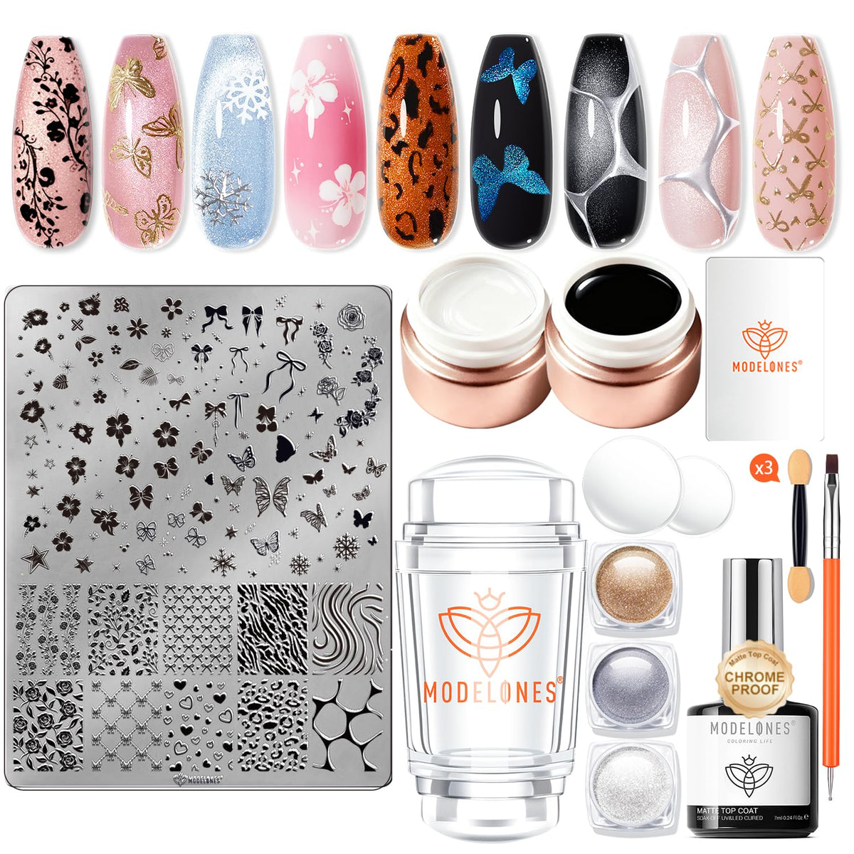 16 PCS Nail Stamping Kit, French Tip Stamper Multi-Design Plate
