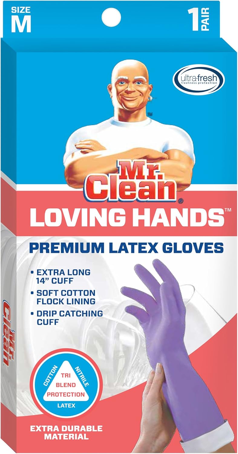 Loving Hands Reusable Heat Resisting Cleaning Gloves with Cotton Flock Lining, Medium
