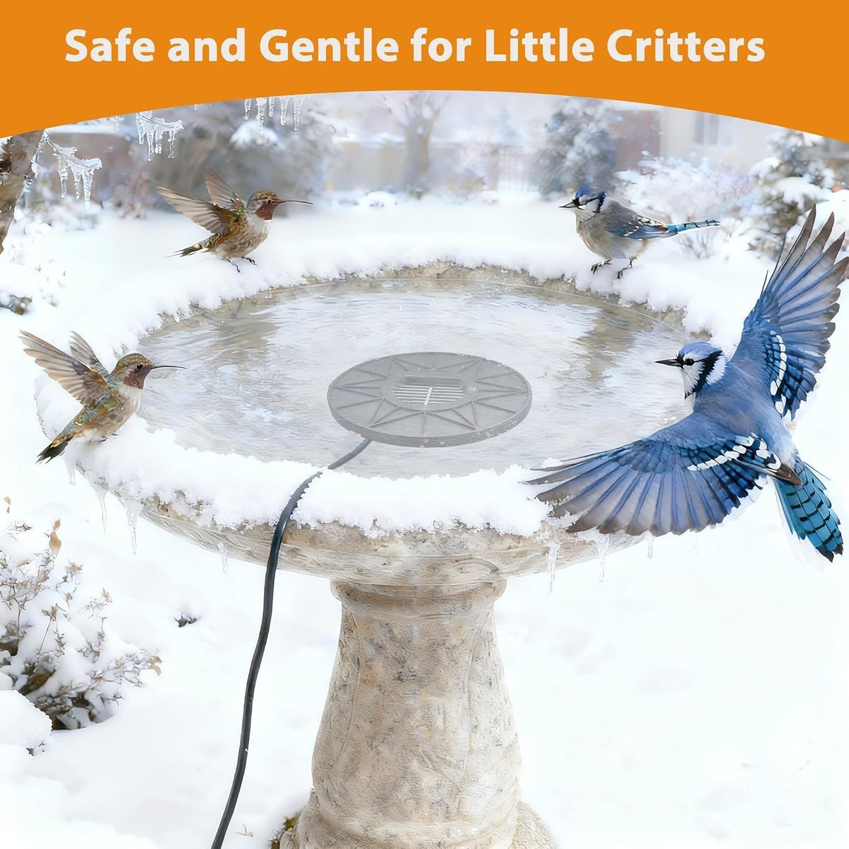 Bird Bath Heater, 70W De-Icer Submergible Deicer Birdbath Water Heater Thermostatic Control Power Saving for Birdbath