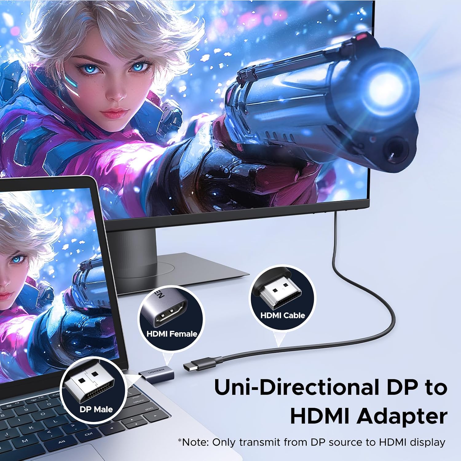 4K DisplayPort to HDMI Unidirectional Adapter, 2-Pack | DP 1.2 to HDMI 1.4, Male to Female Converter, Support 3D HDR