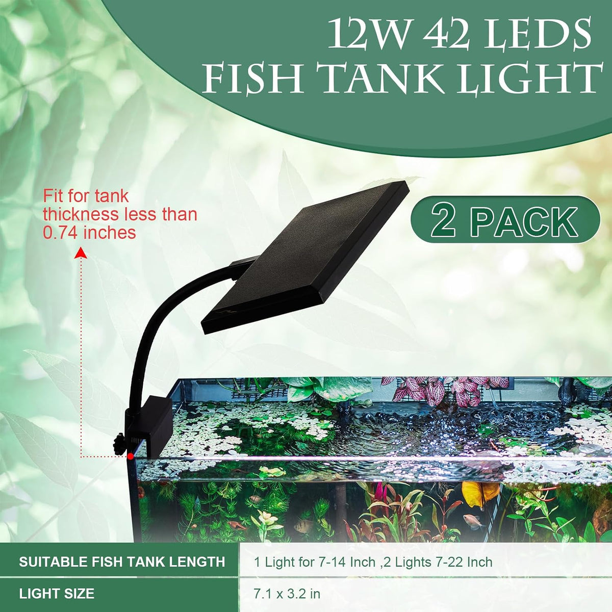 2 Pack Clip-on LED Aquarium Light for Plants, Full Spectrum