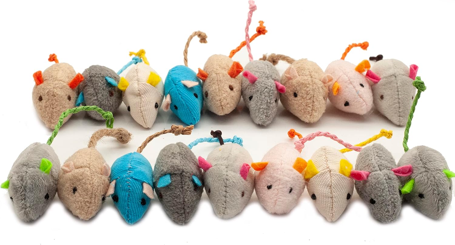 Cat Mice Toy 18-Pack Plush Catnip-Filled Mice Toys for Indoor Cats - Realistic Design, 9 Assorted Colors, 2 of Each