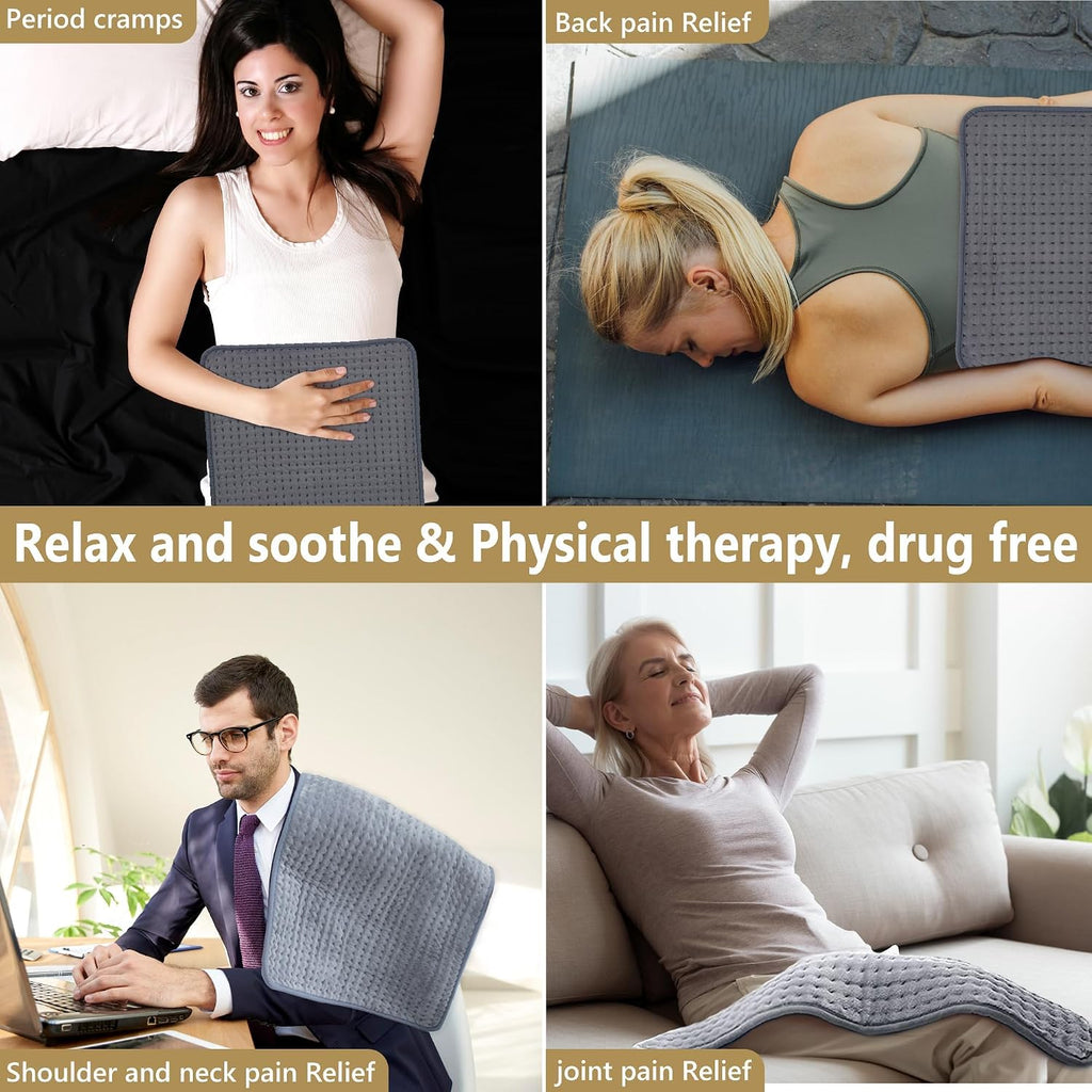 Heated Throw Blanket - 20"x40" Extra Large Heating Pad for Back Pain & Cramps Relief, 10 Heat Modes & 3 Timer