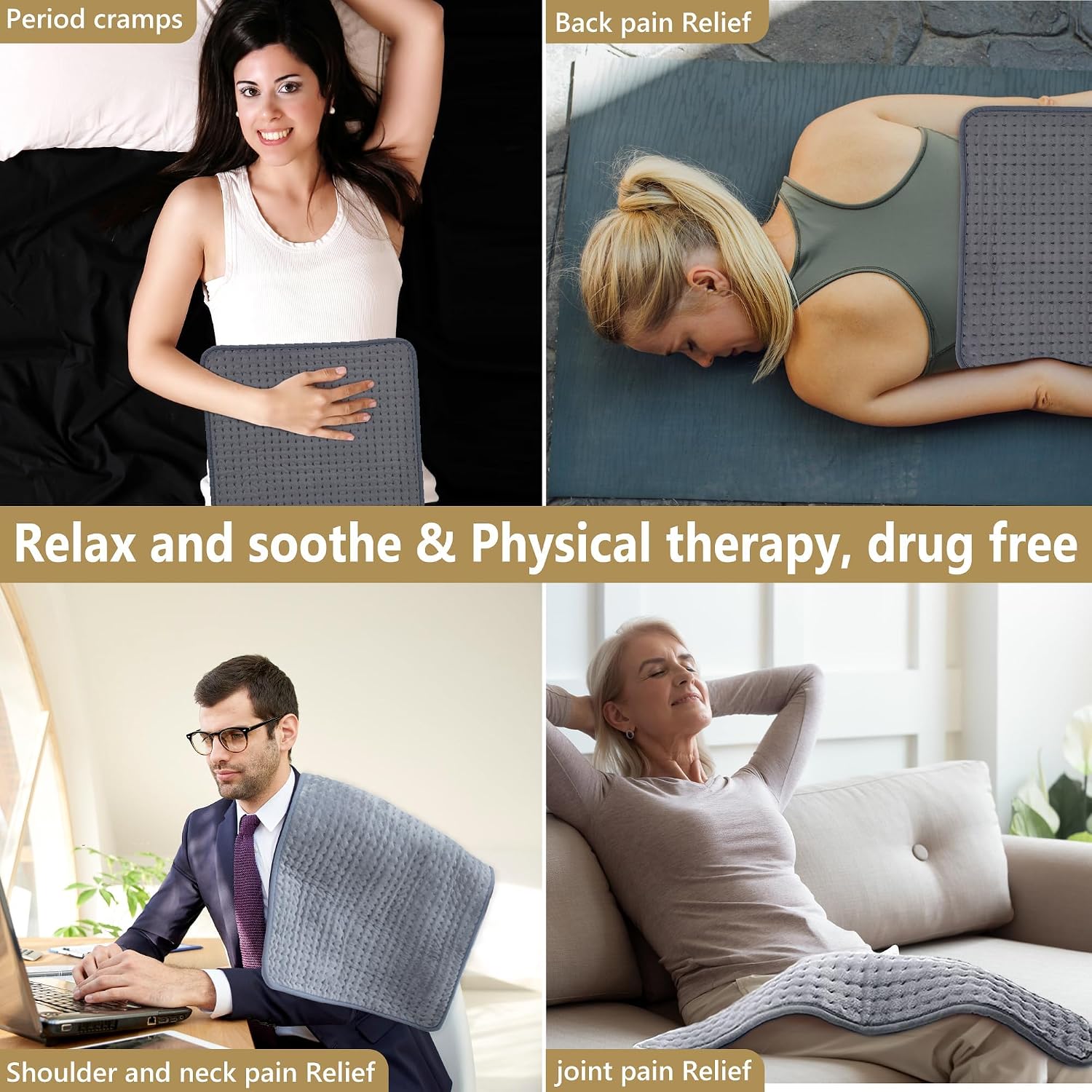 Heated Throw Blanket - 20"x40" Extra Large Heating Pad for Back Pain & Cramps Relief, 10 Heat Modes & 3 Timer