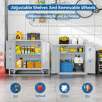 Metal Small Garage Storage Cabinet with Wheels and Locker