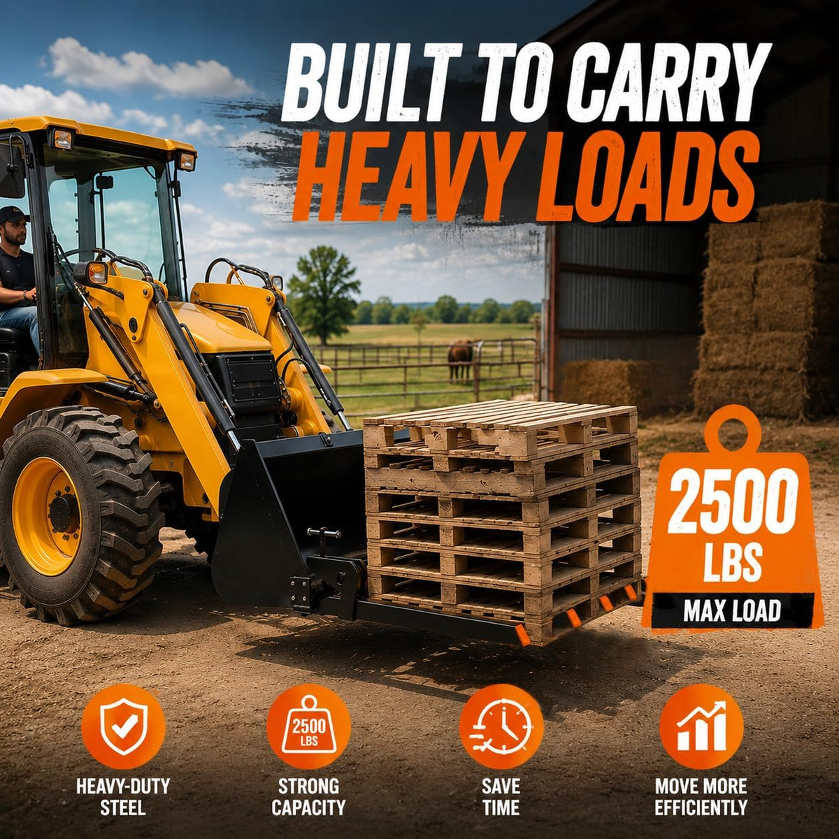 Clamp-On Debris Forks, 48 Inch Pallet Forks for Tractor Bucket 5 Tine Heavy Duty Bucket Fork Attachment,2500 LBS