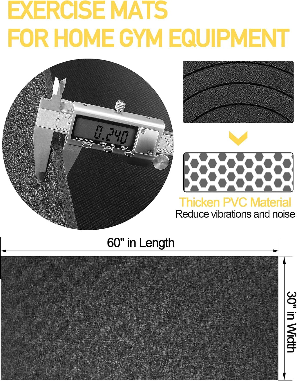 Treadmill Mat,60" x 30",6mm Thickness Exercise Equipment Mat for Carpet Hardwood Floors, Compatible with Walking