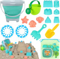 Beach Toys with Collapsible Bucket，Mesh Bag for Kids Ages 3-12 | Sand Castle Building Kit, Decor Flags for Sandbox