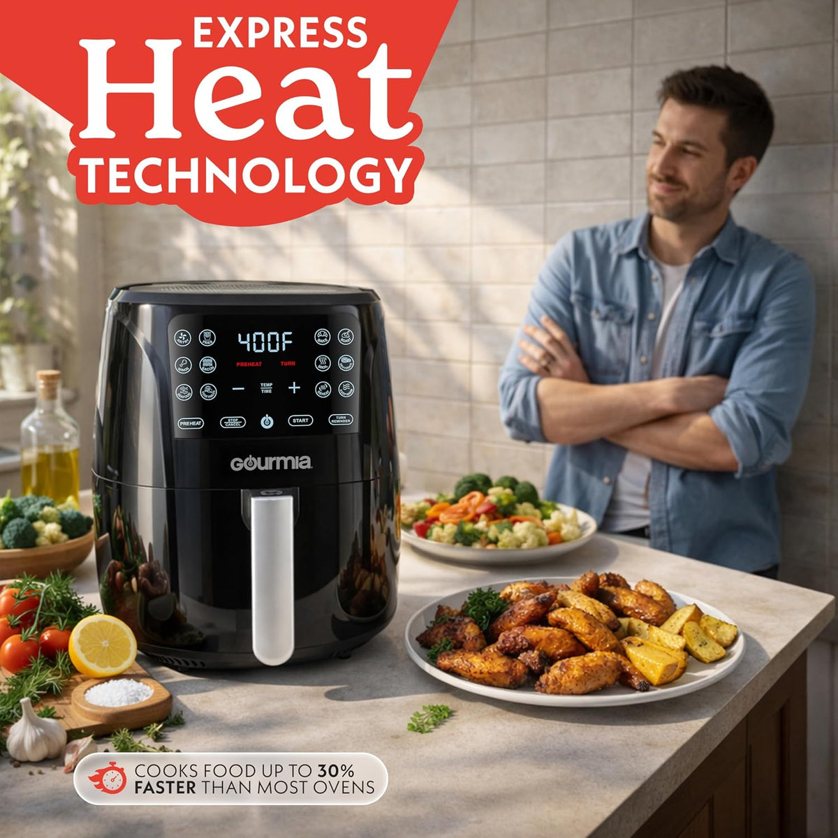 Air Fryer - 6 Qt Large Capacity, FryForce 360º, Digital Display with 12 Presets, Roast, Bake, Broil, Dehydrate