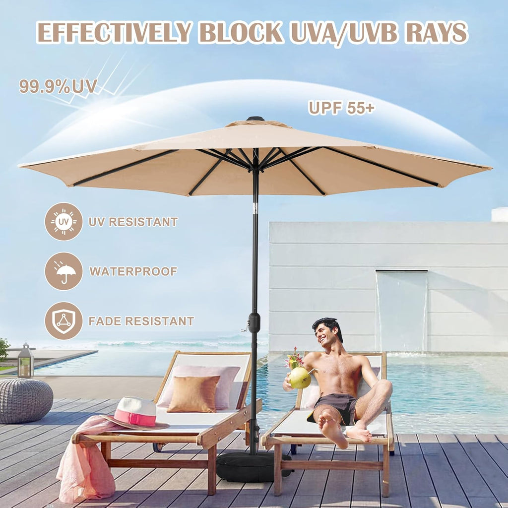 10 ft Patio Umbrella with Sand Bag Umbrella Base Included, Outdoor Umbrella with Tilt and Crank, Tan