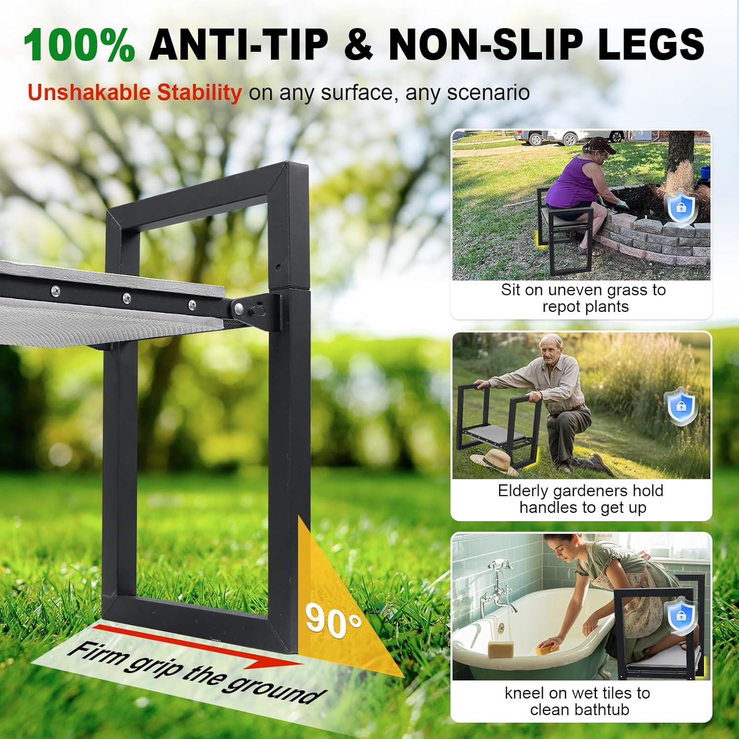 Garden Kneeler and Seat Heavy Duty - Anti-Tip Super Stable Multifunctional Gardening Stool Bench,Wide 12.7"
