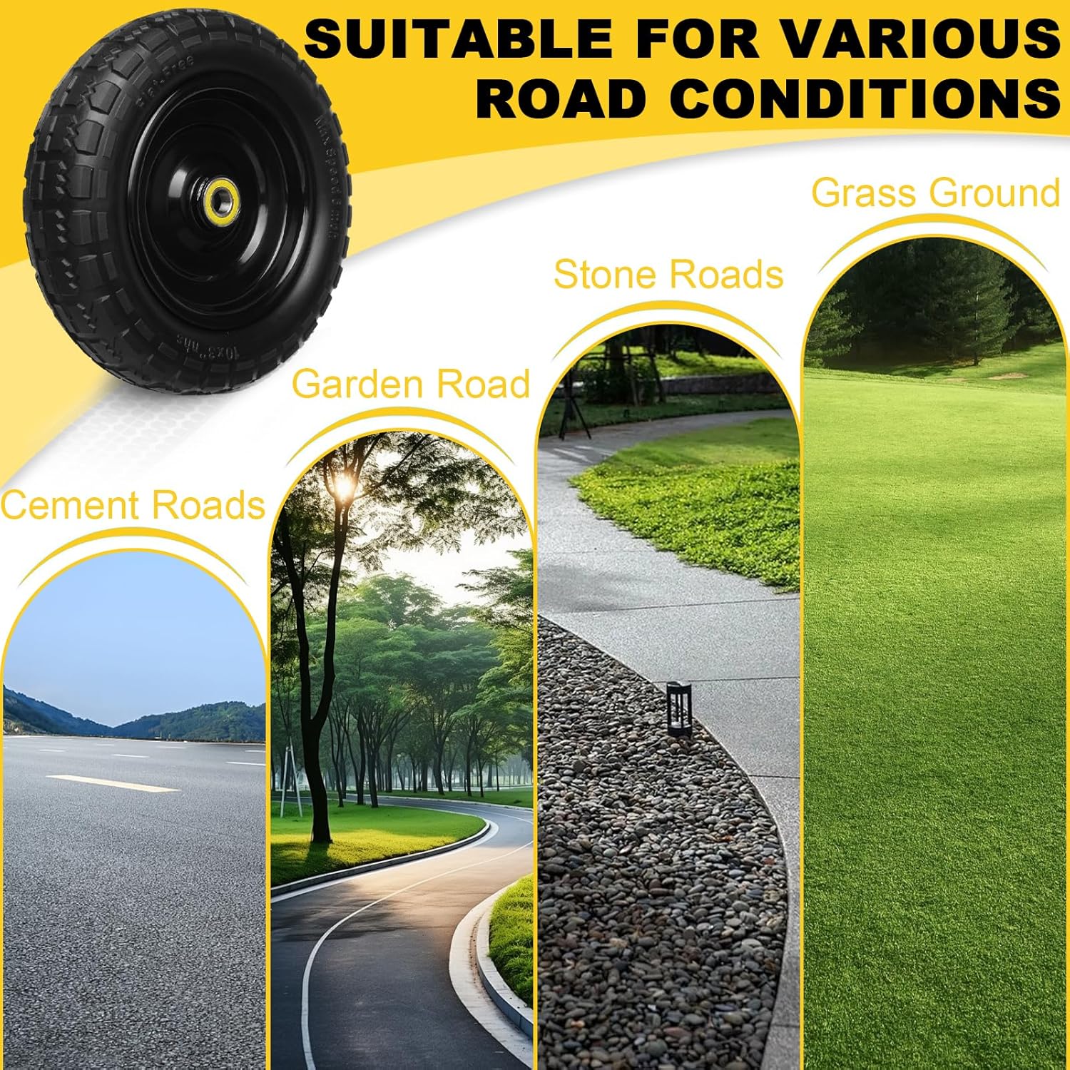 13 Inch Solid Rubber Tires, 4.00-6 Tire Flat Free with 5/8" Bearings, 2.17" Offset Hub for for GOR Garden Carts