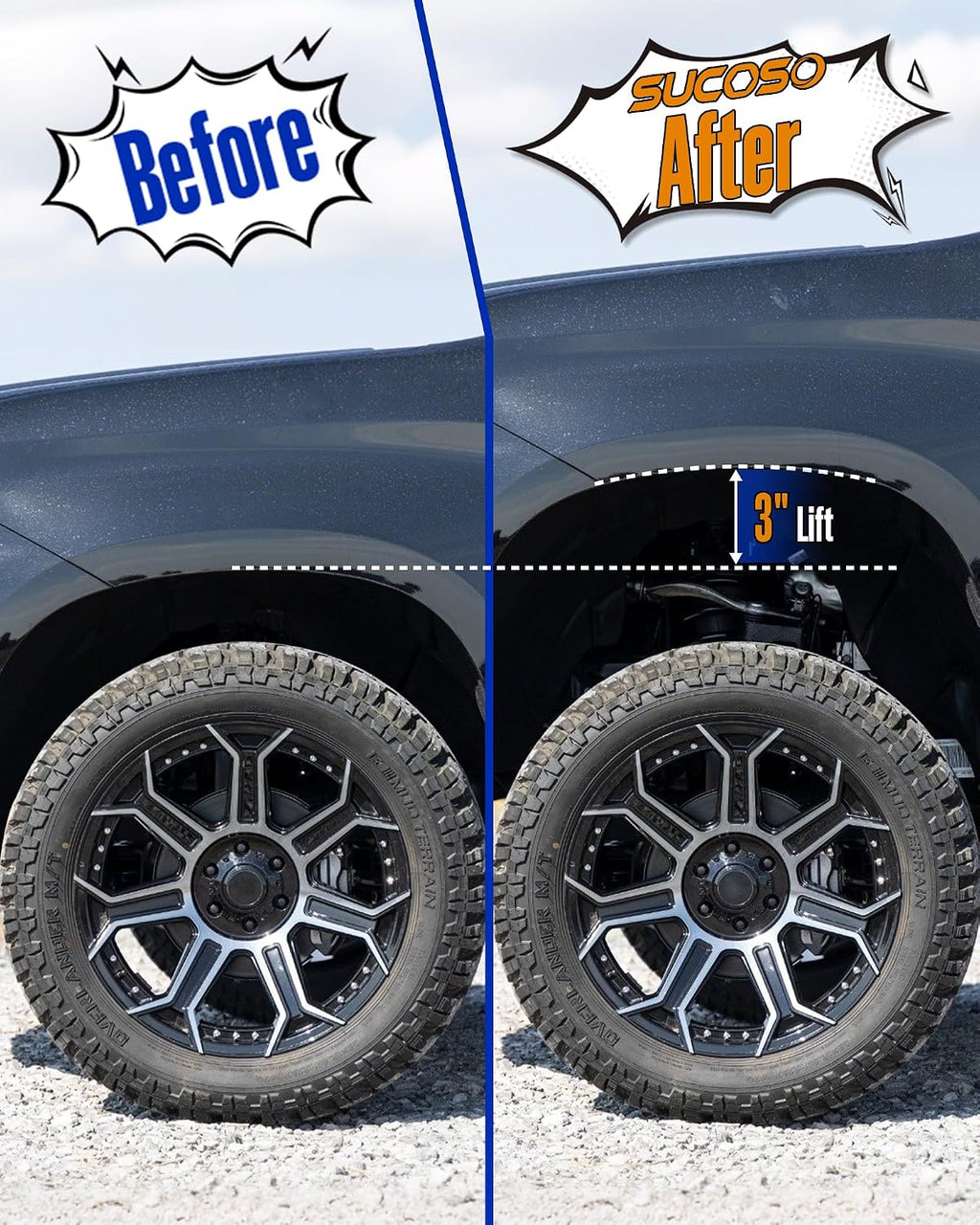 3 Inch Front Leveling Lift Kit for 2007-2026 Chevy Silverado 1500 GMC Sierra 1500 2WD 4WD, Includes 2 Black Aluminum Front Strut Spacers for a Bolt-On Suspension Leveling Upgrade