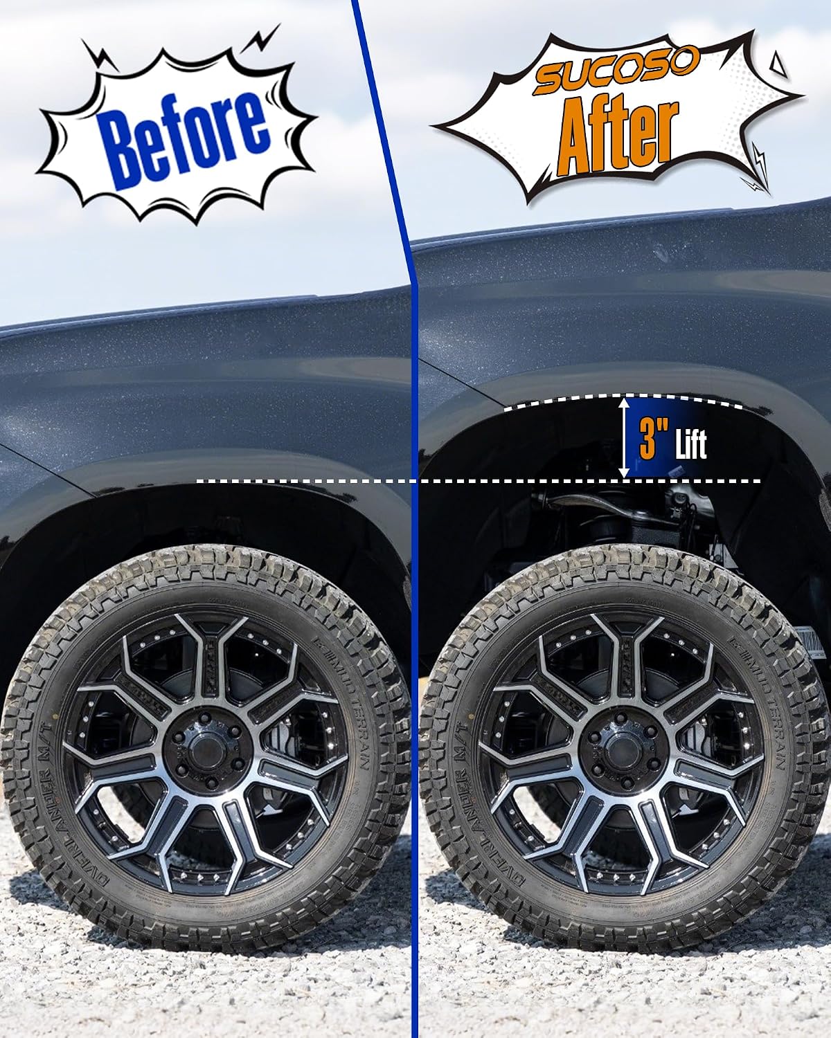 3 Inch Front Leveling Lift Kit for 2007-2026 Chevy Silverado 1500 GMC Sierra 1500 2WD 4WD, Includes 2 Black Aluminum Front Strut Spacers for a Bolt-On Suspension Leveling Upgrade